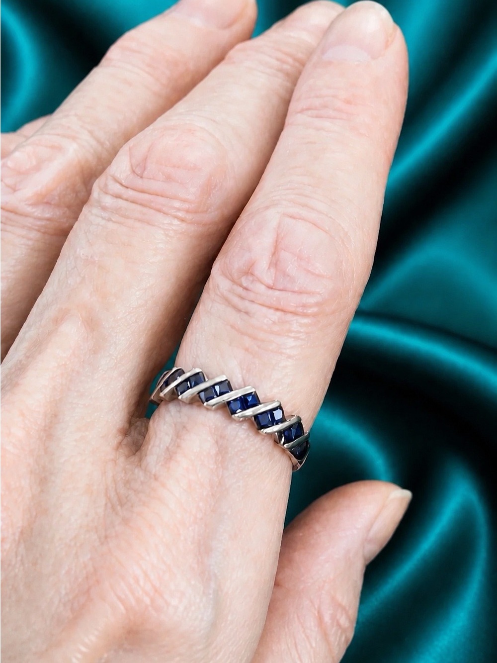 Blue Sapphire Stacking Ring set in 925 Sterling Silver. Brand new! Never worn!